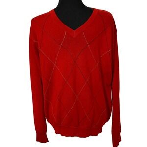 Vintage Sette Ponti Red Mens Argyle Made‎ in Italy V Neck Merino Blend Sweater S